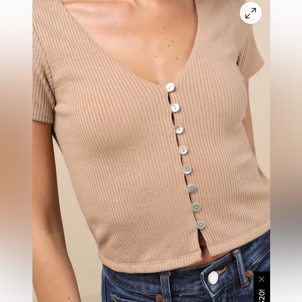 Lulu's Beige Ribbed Crop Top